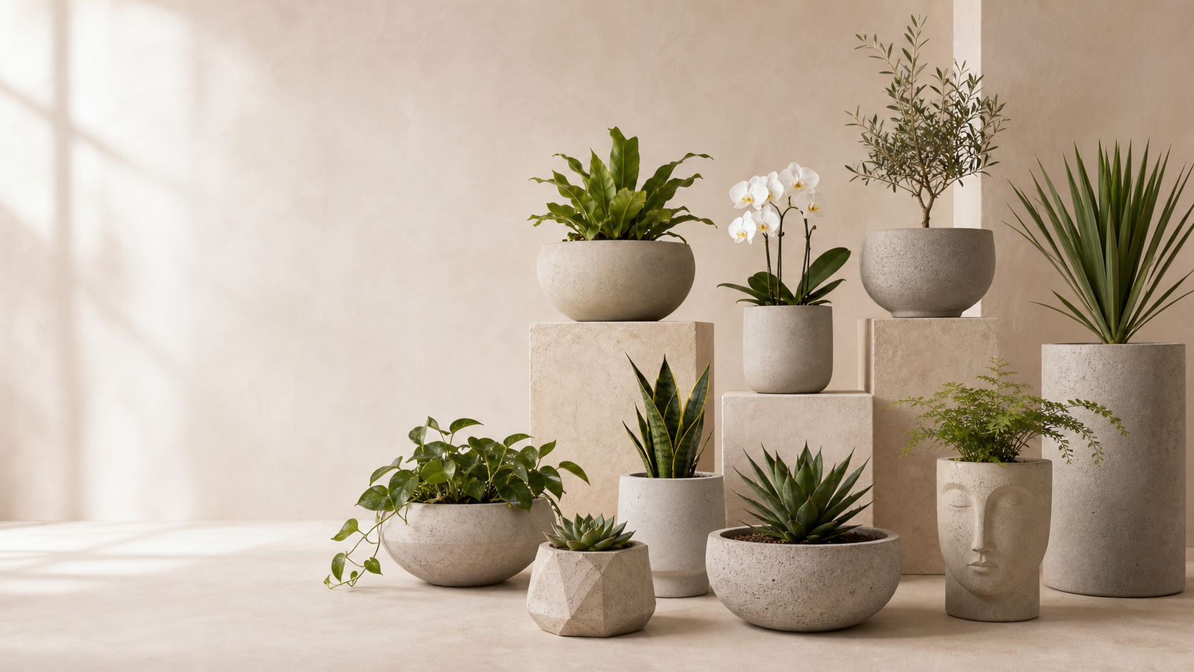 Colección de macetas artesanales de concreto Soho Floral